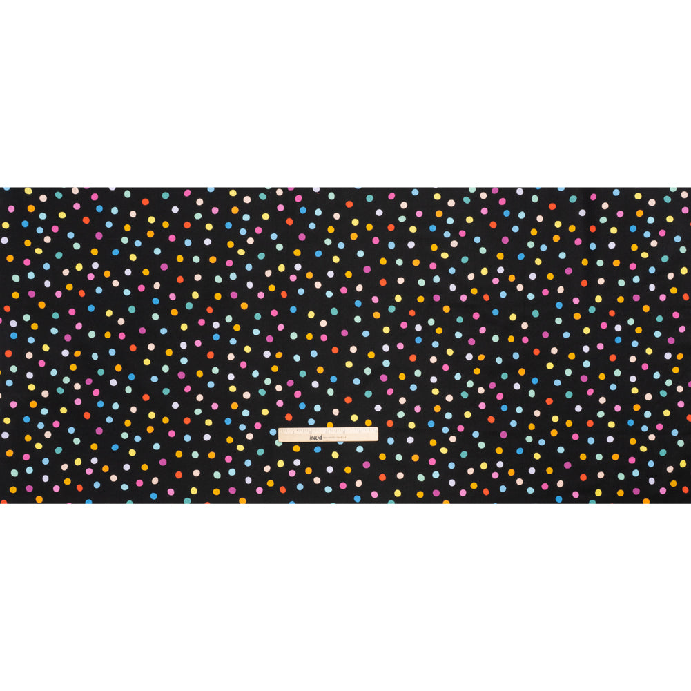 Printed Quilting Cotton by Ghazal Razavi for FIGO Studio - Black and Rainbow Pom Poms - Dusk Collection - Full