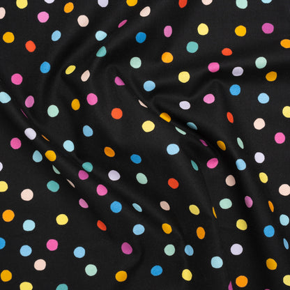 Printed Quilting Cotton by Ghazal Razavi for FIGO Studio - Black and Rainbow Pom Poms - Dusk Collection