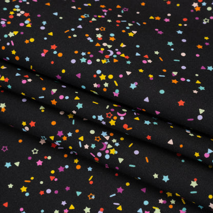 Printed Quilting Cotton by Ghazal Razavi for FIGO Studio - Black and Rainbow Sprinkles - Dusk Collection