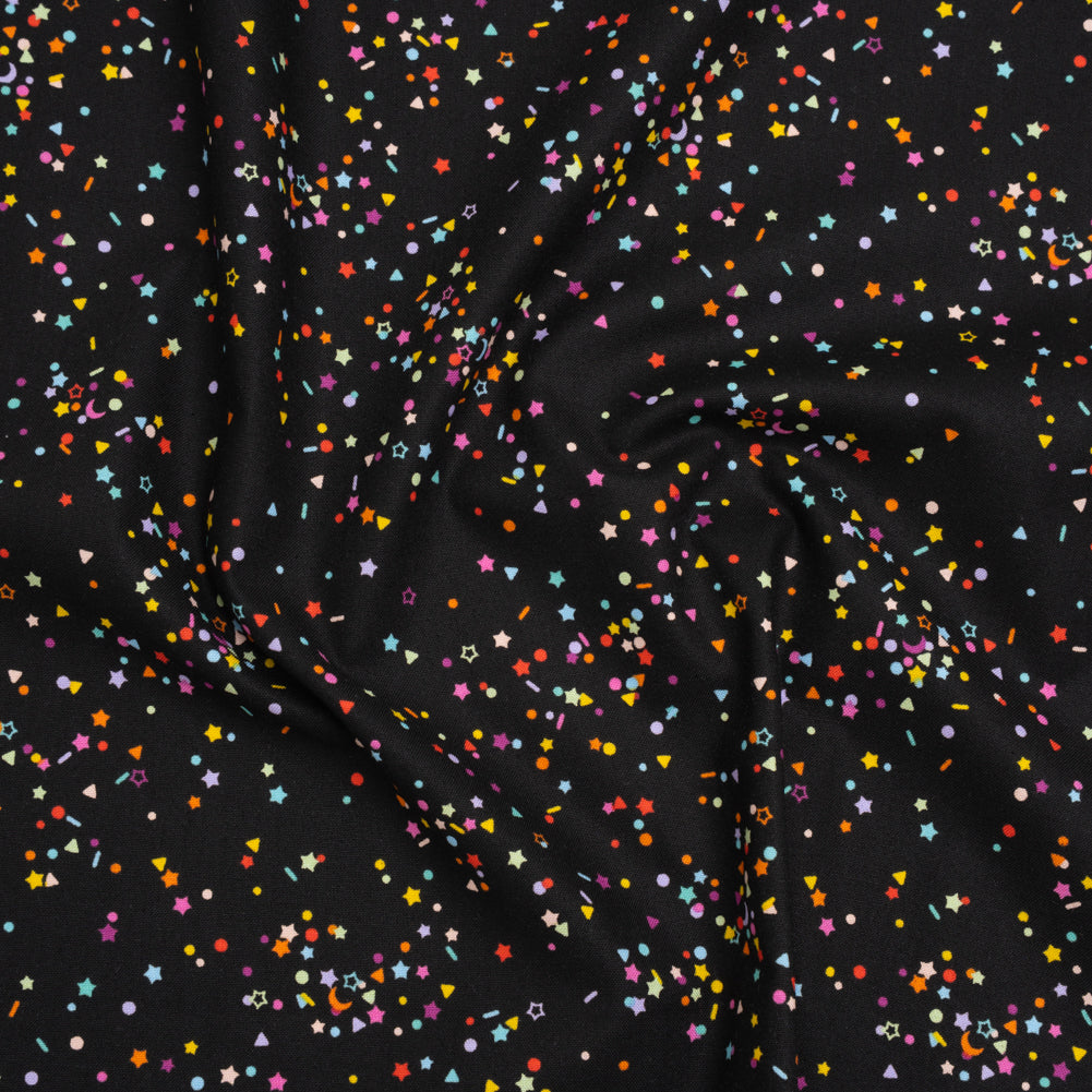 Printed Quilting Cotton by Ghazal Razavi for FIGO Studio - Black and Rainbow Sprinkles - Dusk Collection
