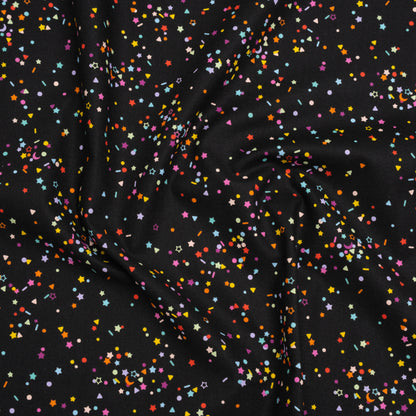 Printed Quilting Cotton by Ghazal Razavi for FIGO Studio - Black and Rainbow Sprinkles - Dusk Collection