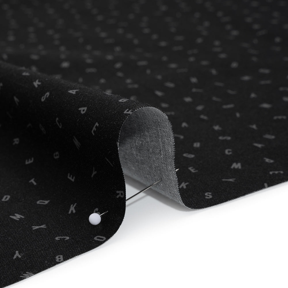 Printed Quilting Cotton by Ghazal Razavi for FIGO Studio - Black and Gray Jumbled Letters - Dusk Collection - Detail