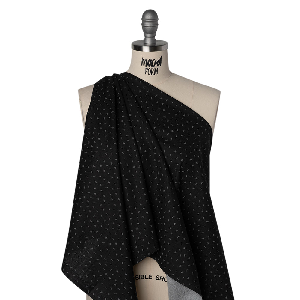 Printed Quilting Cotton by Ghazal Razavi for FIGO Studio - Black and Gray Jumbled Letters - Dusk Collection - Drape