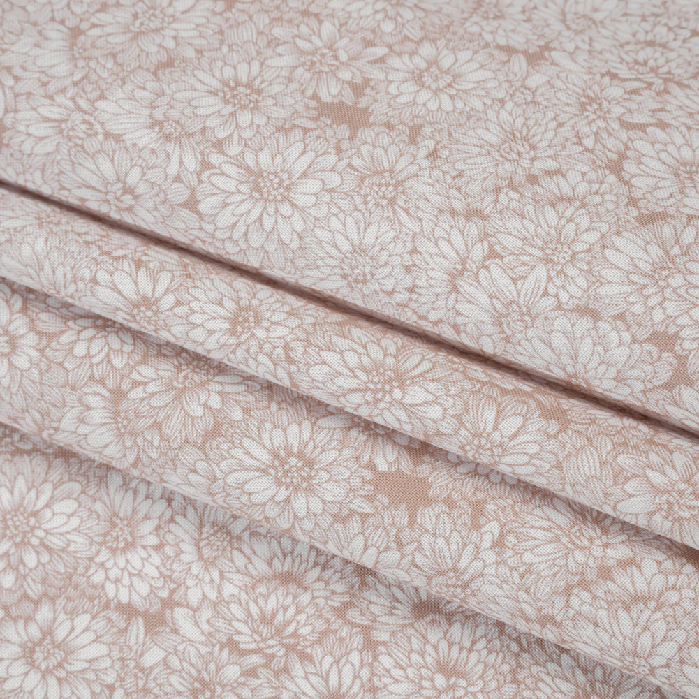 Printed Quilting Cotton by Anna Maria Textiles for Northcott - Beige Mums Floral - Indelible Soft Collection - Folded