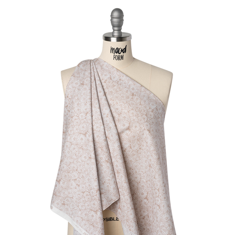 Printed Quilting Cotton by Anna Maria Textiles for Northcott - Beige Mums Floral - Indelible Soft Collection - Drape