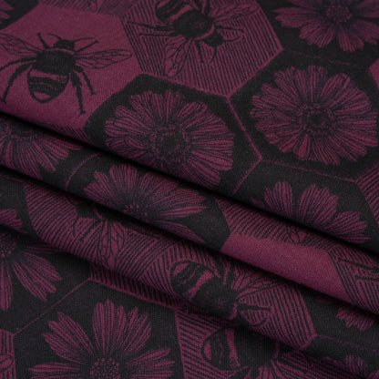 Printed Quilting Cotton by Anna Maria Textiles for Northcott - Mulberry Busy Bees and Floral Honeycomb - Indelible Ink Collection