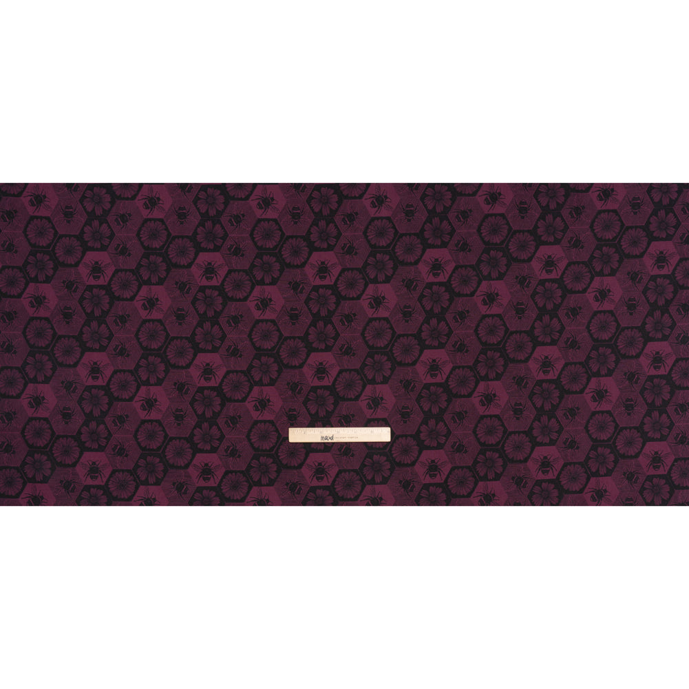 Printed Quilting Cotton by Anna Maria Textiles for Northcott - Mulberry Busy Bees and Floral Honeycomb - Indelible Ink Collection - Full