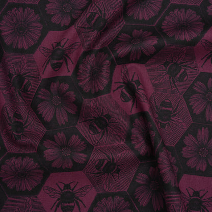 Printed Quilting Cotton by Anna Maria Textiles for Northcott - Mulberry Busy Bees and Floral Honeycomb - Indelible Ink Collection