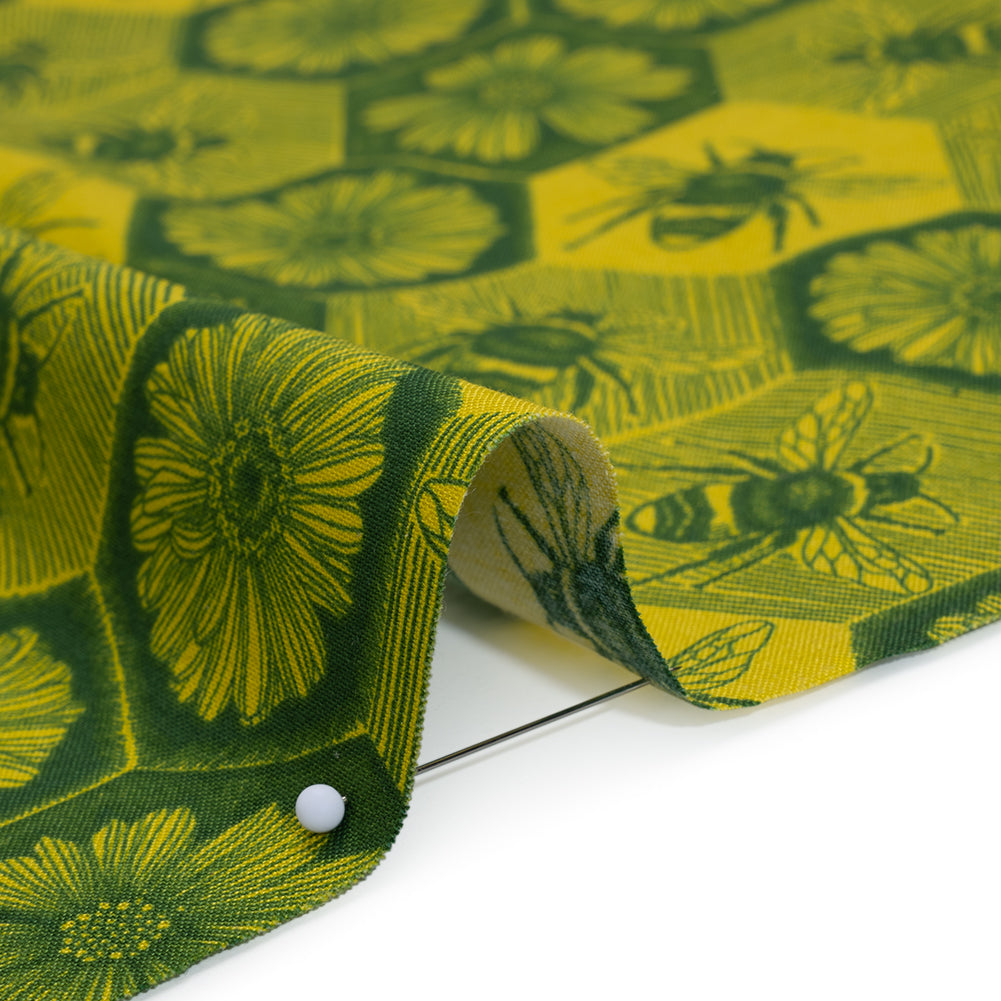 Printed Quilting Cotton by Anna Maria Textiles for Northcott - Citrus Busy Bees and Floral Honeycomb - Indelible Ink Collection - Detail