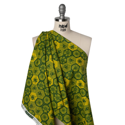 Printed Quilting Cotton by Anna Maria Textiles for Northcott - Citrus Busy Bees and Floral Honeycomb - Indelible Ink Collection