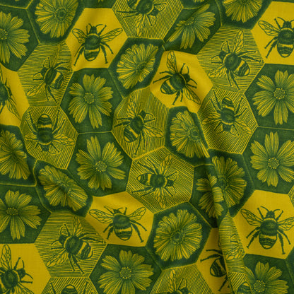 Printed Quilting Cotton by Anna Maria Textiles for Northcott - Citrus Busy Bees and Floral Honeycomb - Indelible Ink Collection