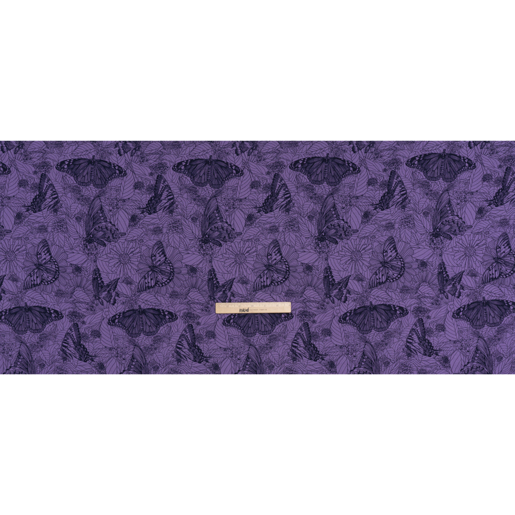 Printed Quilting Cotton by Anna Maria Textiles for Northcott - Blueberry Winging It Butterflies and Flowers - Indelible Ink Collection - Full