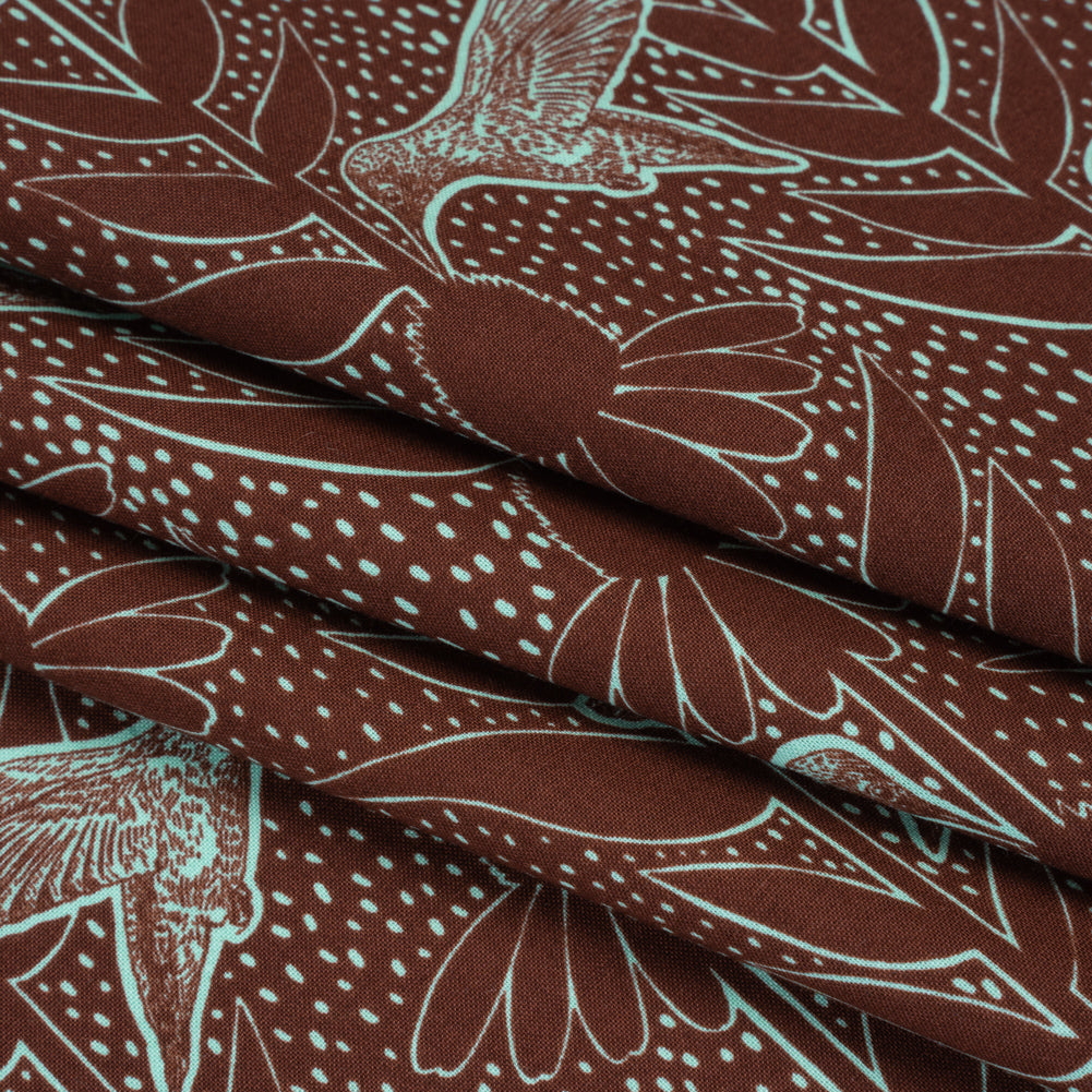 Printed Quilting Cotton by Anna Maria Textiles for Northcott - Patina Hummingbirds and Coneflowers - Indelible Ink Collection - Folded