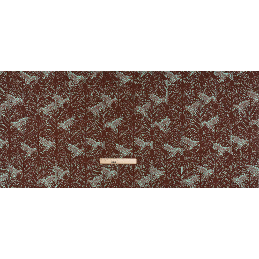 Printed Quilting Cotton by Anna Maria Textiles for Northcott - Patina Hummingbirds and Coneflowers - Indelible Ink Collection - Full