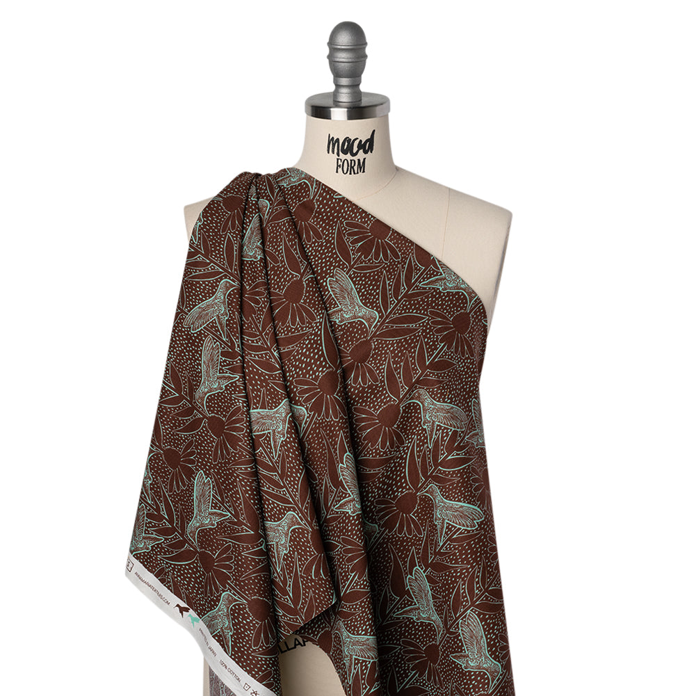Printed Quilting Cotton by Anna Maria Textiles for Northcott - Patina Hummingbirds and Coneflowers - Indelible Ink Collection - Drape
