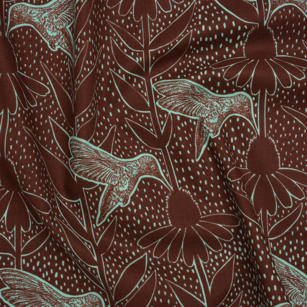 Printed Quilting Cotton by Anna Maria Textiles for Northcott - Patina Hummingbirds and Coneflowers - Indelible Ink Collection