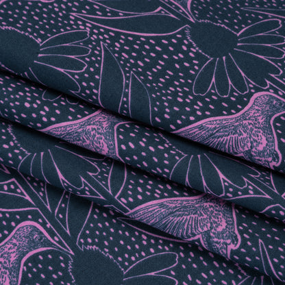 Printed Quilting Cotton by Anna Maria Textiles for Northcott - Navy Hummingbirds and Coneflowers - Indelible Ink Collection
