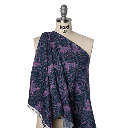 Printed Quilting Cotton by Anna Maria Textiles for Northcott - Navy Hummingbirds and Coneflowers - Indelible Ink Collection