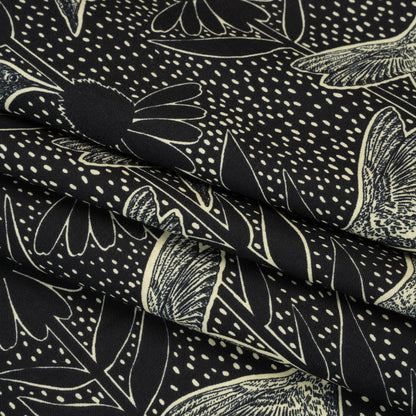 Printed Quilting Cotton by Anna Maria Textiles for Northcott - Black Hummingbirds and Coneflowers - Indelible Ink Collection