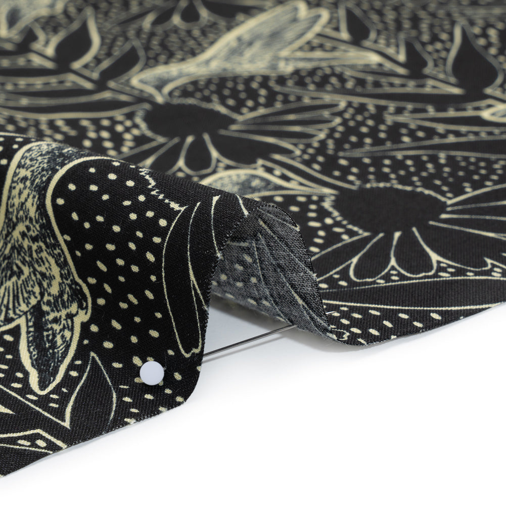 Printed Quilting Cotton by Anna Maria Textiles for Northcott - Black Hummingbirds and Coneflowers - Indelible Ink Collection - Detail