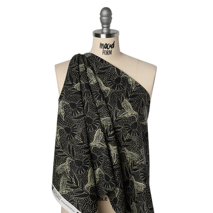Printed Quilting Cotton by Anna Maria Textiles for Northcott - Black Hummingbirds and Coneflowers - Indelible Ink Collection