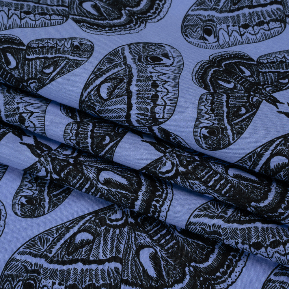 Printed Quilting Cotton by Anna Maria Textiles for Northcott - Cerulean Cecropia Moths - Indelible Ink Collection - Folded
