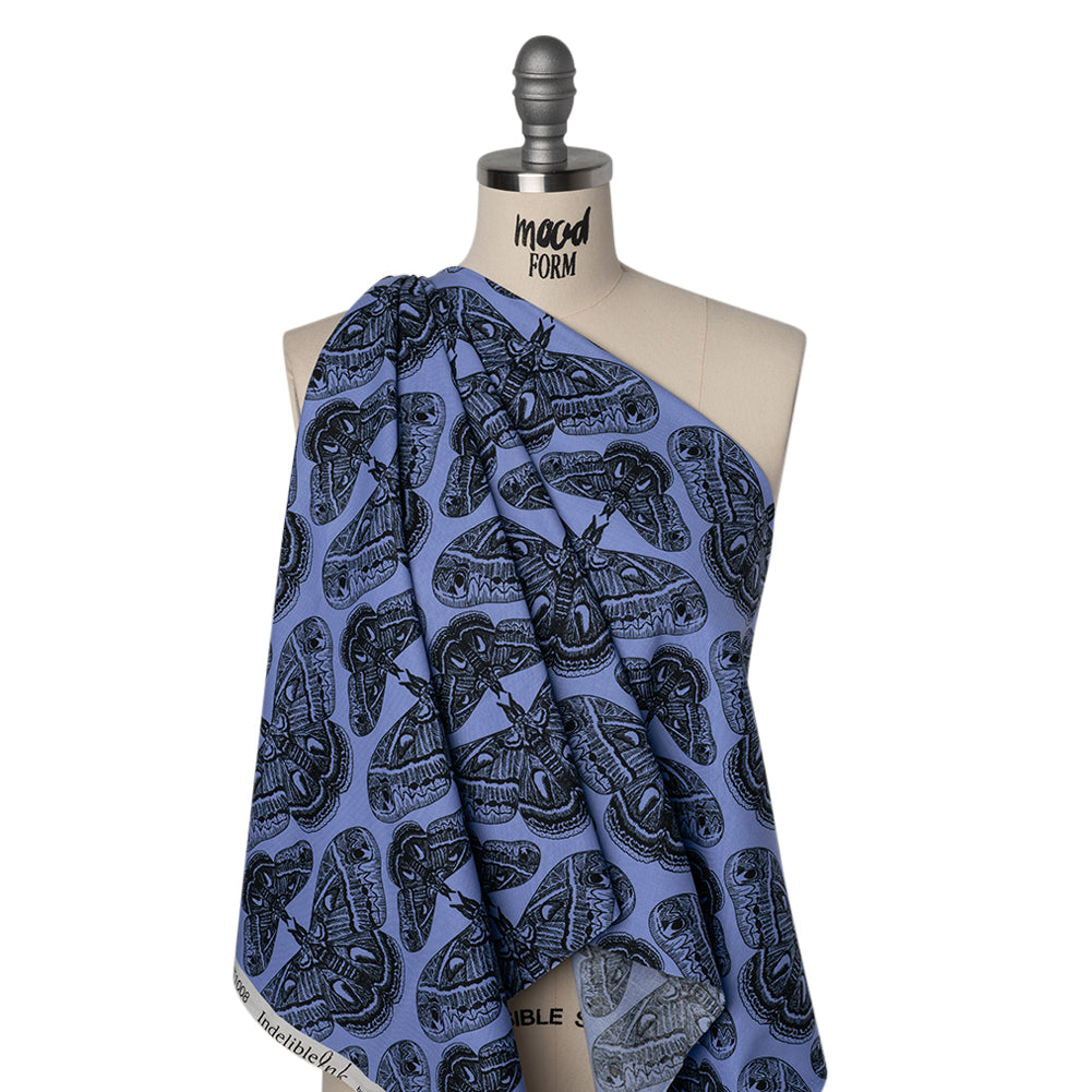 Printed Quilting Cotton by Anna Maria Textiles for Northcott - Cerulean Cecropia Moths - Indelible Ink Collection - Drape