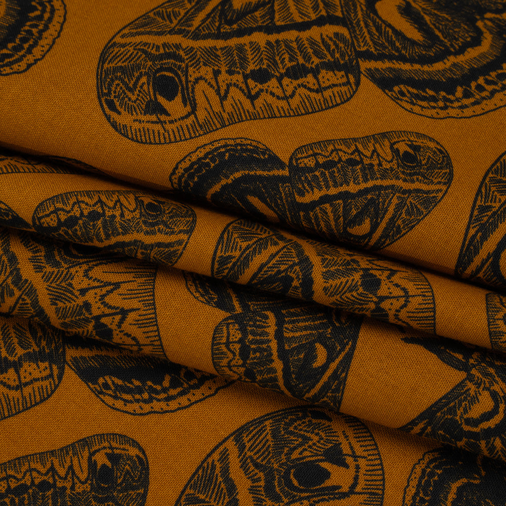 Printed Quilting Cotton by Anna Maria Textiles for Northcott - Saffron Cecropia Moths - Indelible Ink Collection - Folded