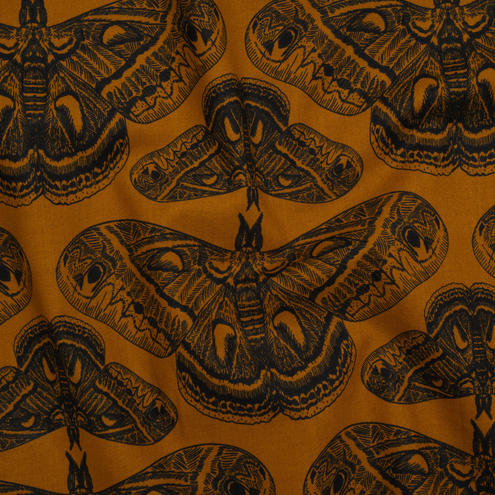 Printed Quilting Cotton by Anna Maria Textiles for Northcott - Saffron Cecropia Moths - Indelible Ink Collection