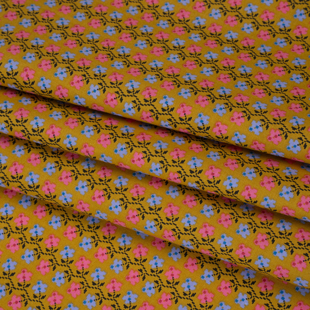 Printed Quilting Cotton by Anna Maria Textiles for Northcott - Butterscotch Offshoot Floral - Heiress Collection - Folded