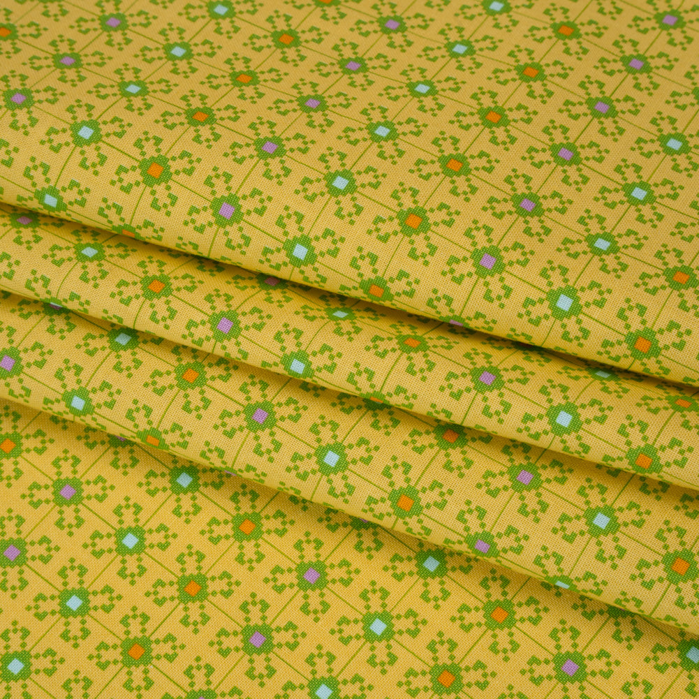 Printed Quilting Cotton by Anna Maria Textiles for Northcott - Garden Jeweled Floral Grid - Heiress Collection - Folded