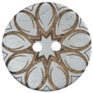 A close up of a button with a design on it