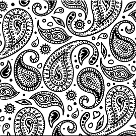 A black and white paisley pattern with a lot of small dots