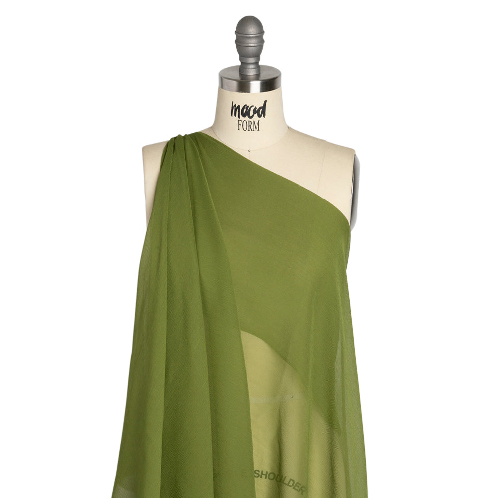 Crinkled Silk Chiffon - Pesto Green - Premium Collection - Drape