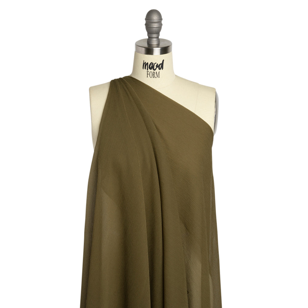 Crinkled Silk Chiffon - Olive Green - Premium Collection - Drape