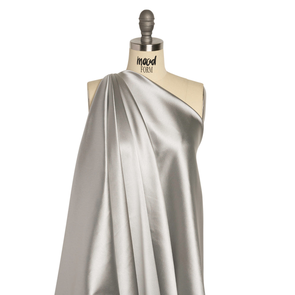 Stretch Satin Made in Italy - Silver with Black Backing - Premium Collection - Drape