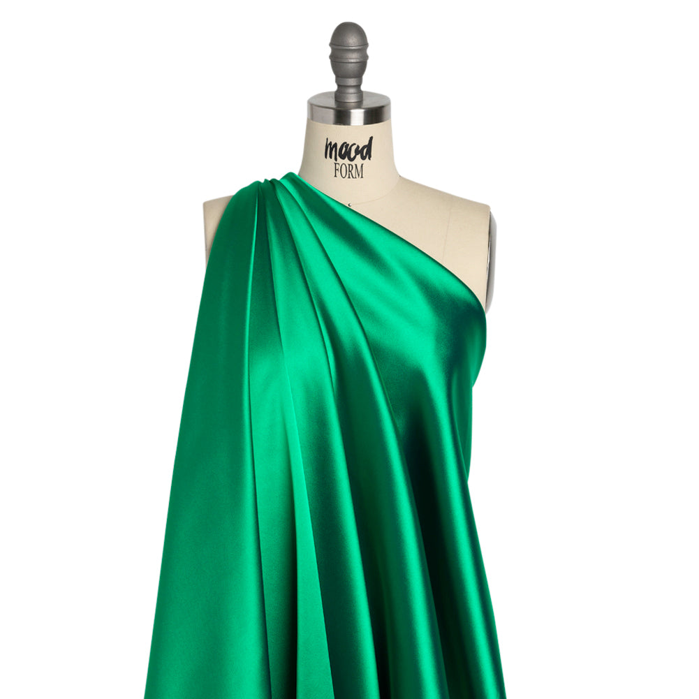 Stretch Satin Made in Italy - Kelly Green with Black Backing - Premium Collection - Drape