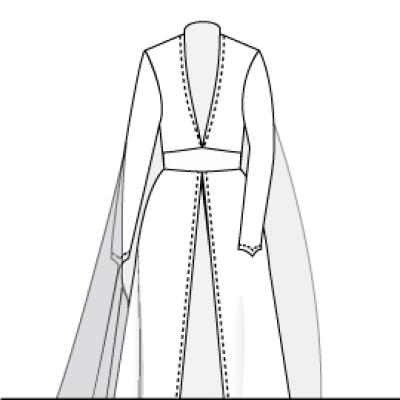 A drawing of a white gown with a cape and a capelet
