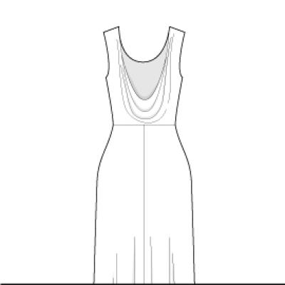 A white dress with a long skirt and a neckline