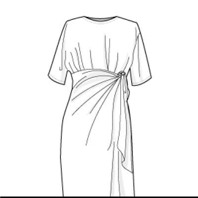A drawing of a dress with a wrap around the waist