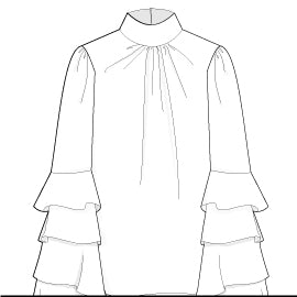 A drawing of a dress with ruffles and collar