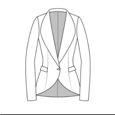 A white jacket with a black lapel and a white shirt