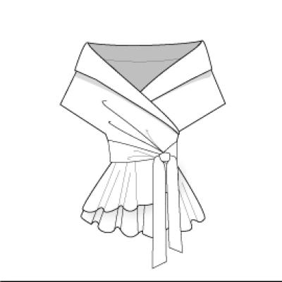A drawing of a dress with a bow tie on the front