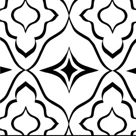A black and white pattern of a flower with a star
