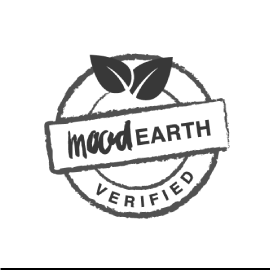 stamp of a circle with the MoodEarth Verified logo and two leaves