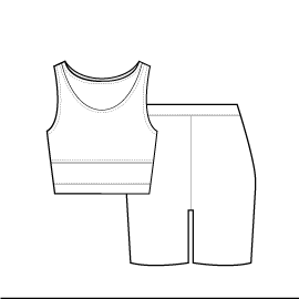 A drawing of a top and shorts with a side zipper