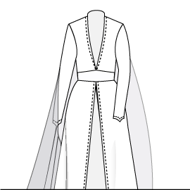 A drawing of a white gown with a cape and a capelet