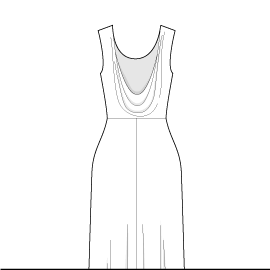 A white dress with a long skirt and a neckline