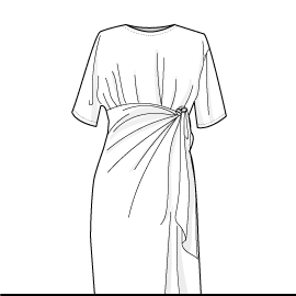A drawing of a dress with a wrap around the waist