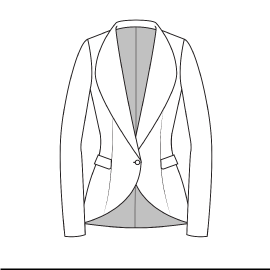 A drawing of a white jacket with a black button
